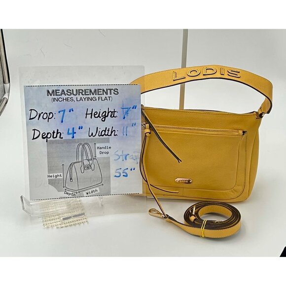 LODIS Payton Crossbody Convertible Shoulder Bag – Mustard Yellow Pebbled Leather - Picture 3 of 11
